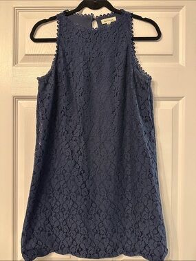 Monteau Navy Blue Lace Sleeveless Shift Dress